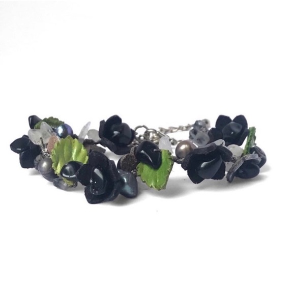 New Handmade Handcrafted Genuine Leather Flower Bracelet - Picture 4 of 5